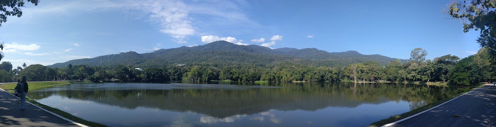 Doi Suthep mountain from the large reservoir on CMU campus