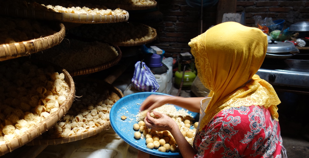 Drying racks of tofu balls